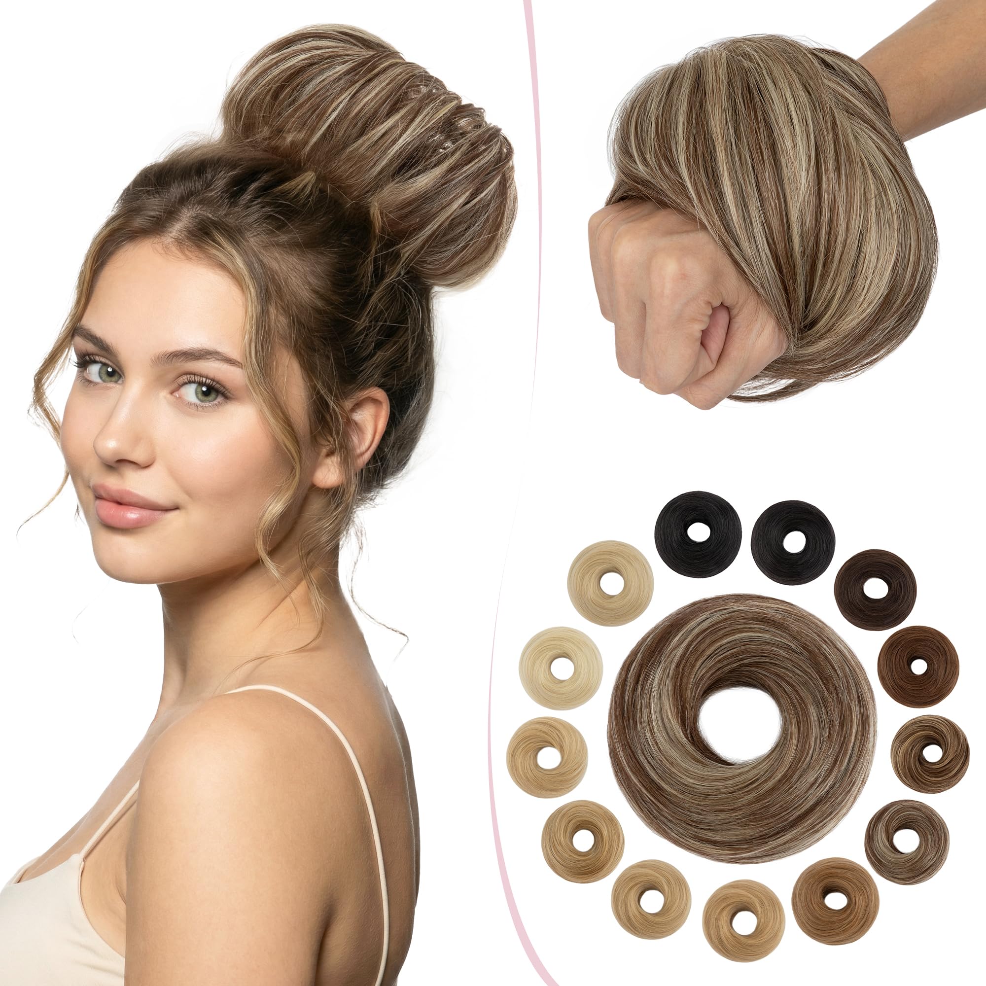 SEGO Pro Haarteil Mit Gummiband Echthaar Dutt Haarteil Echthaar Haargummi Mit Haaren Glatt Hair Messy Bun Hochsteckfrisuren Haarverlängerung für Damen Mädchen