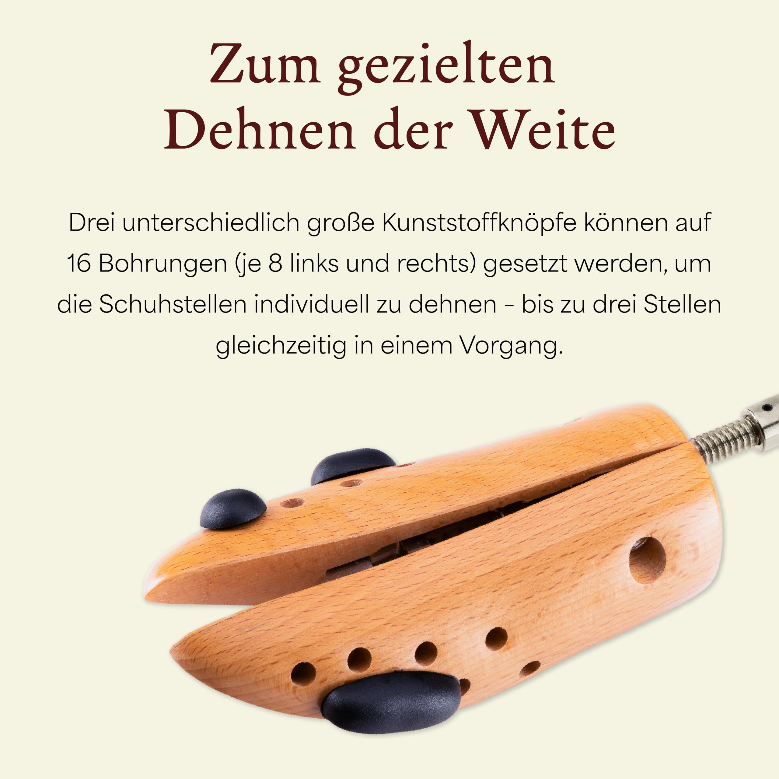 Langer & Messmer Schuhdehner für Damen gegen drückende Schuhe, Stiefel oder High Heels - aus massivem Buchenholz und Mechanik aus Metall - Dehnt in Weite oder Länge & Weite inkl. Lederdehnerspray