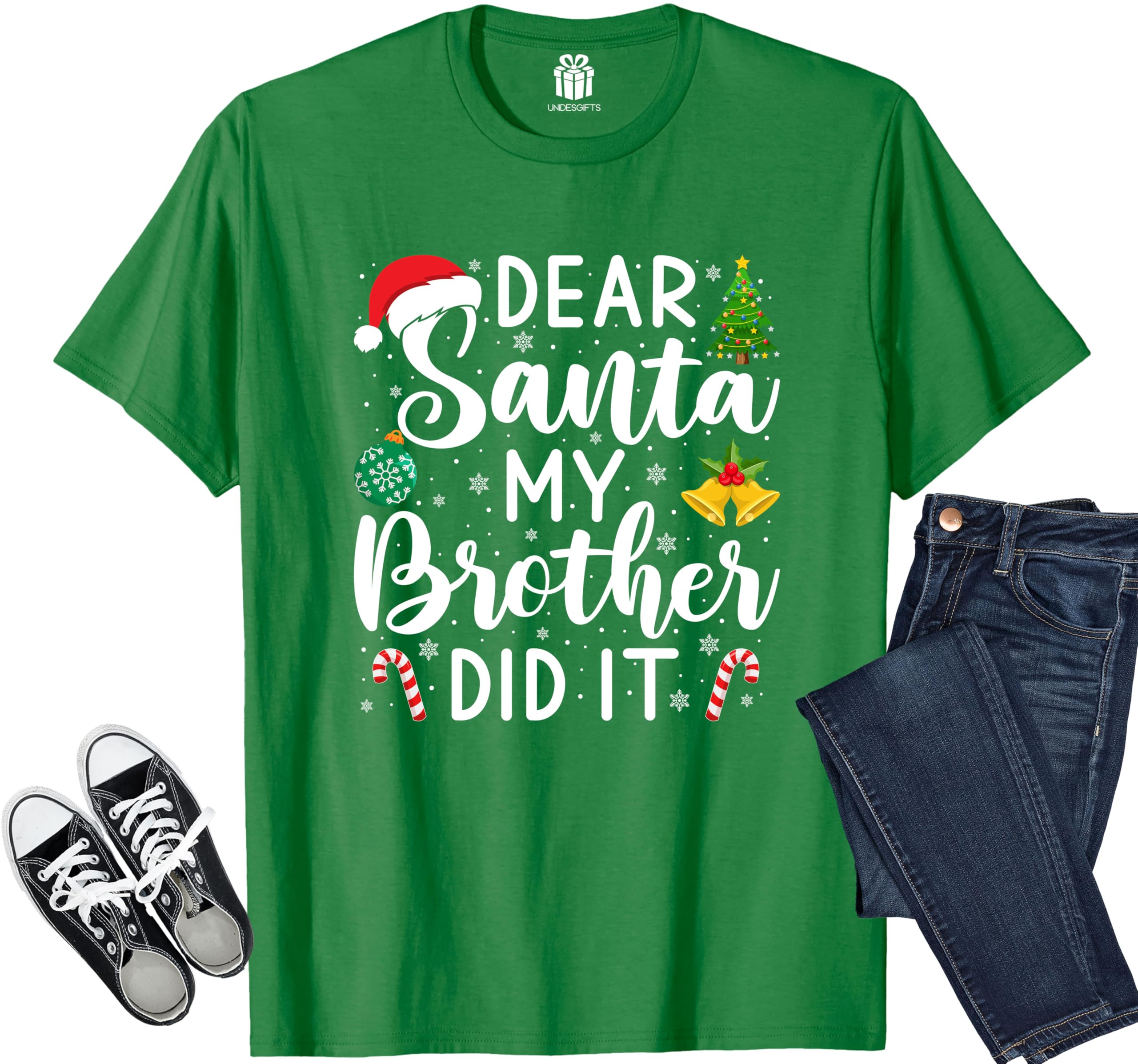 Dear Santa My Brother Did It Funny Christmas Matching Xmas Shirt for Youth Boys Girls Kids Toddler Son Daughter