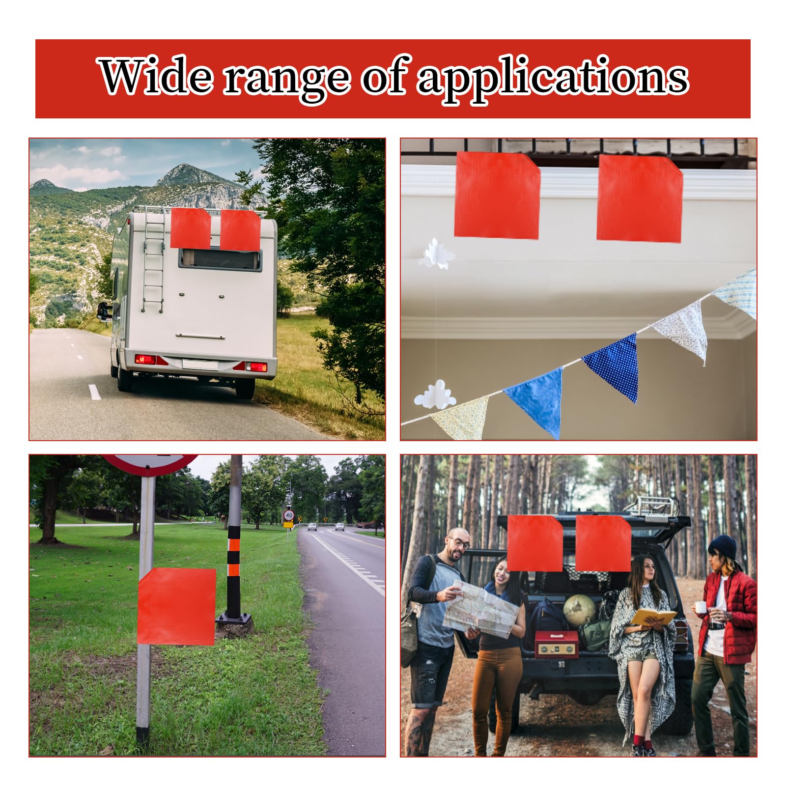 ZMDMAH Lot De 2 Drapeaux D'avertissement Rouges 30 X 34 Cm Drapeau Rouge Avec Corde Conforme Aux Normes Stvo Drapeau Rouge Convient Pour Voiture, Caravane, Remorque, Porte-vélos, Bateau