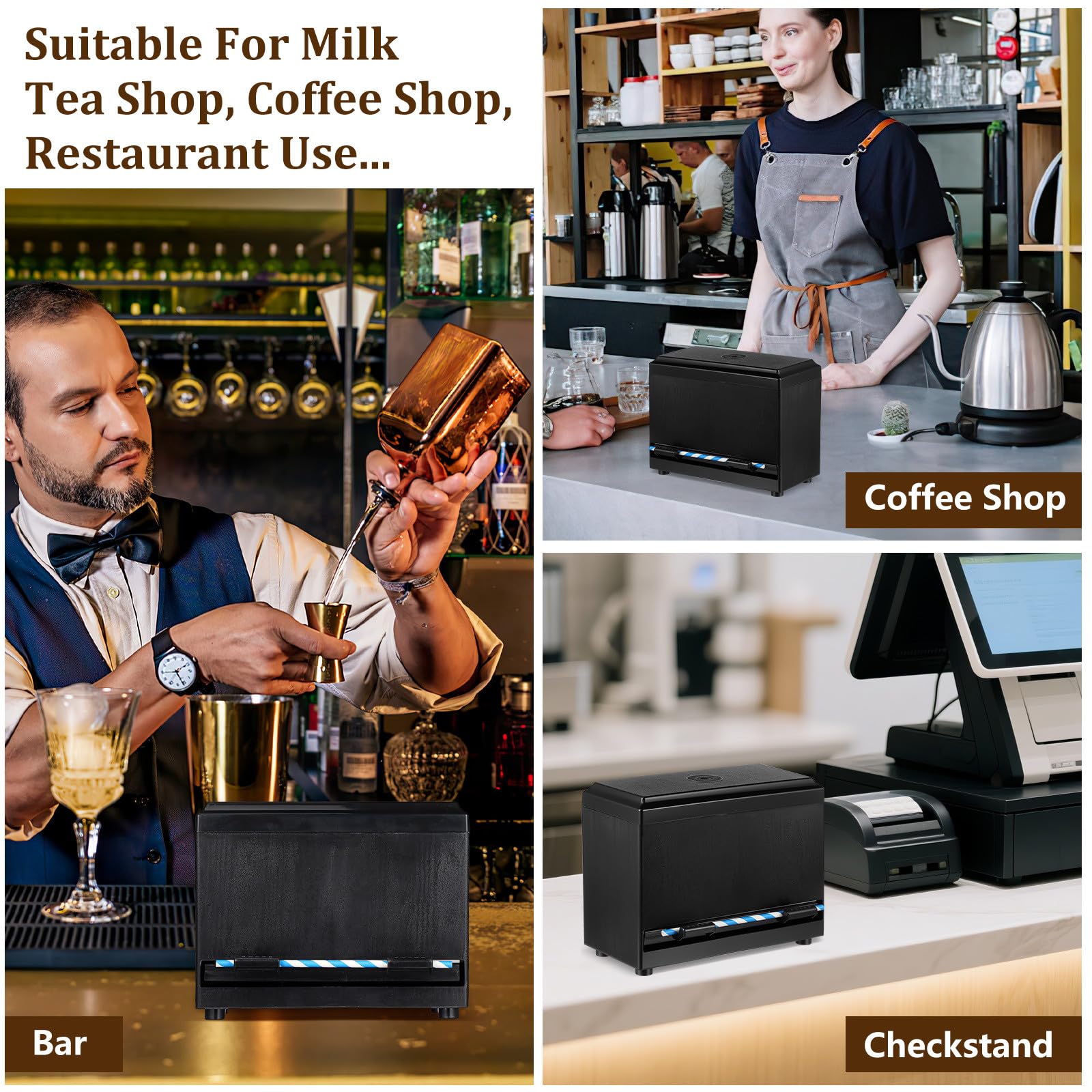 Mikikit Automatische Strohbox zum Schieben Kunststoff 9.4X7.1X4.3cm Pipettenetui für Milchtee Cafés und Restaurants mit Einfacher Handhabung