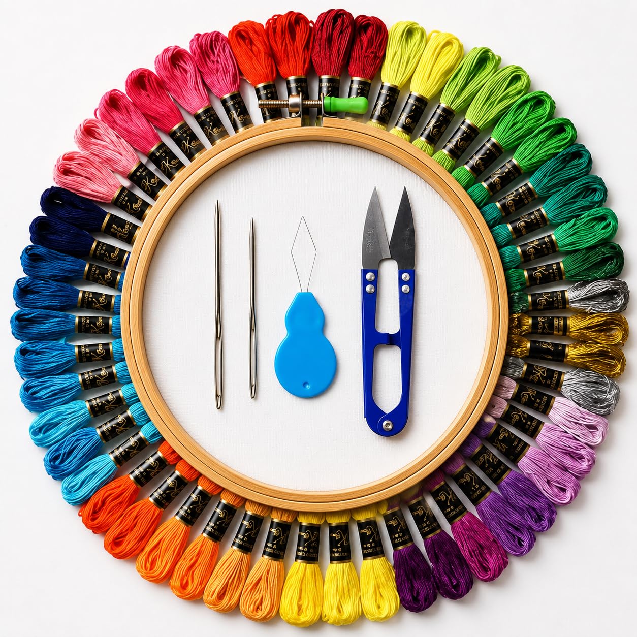 Hand Embroidery Kit with 8 Inch Hoop, 20 Multicolour Threads. | Includes Trimmer & Threader, 2 Needles Included, 20 Multicolour Threads, DIY Craft Kit, For All Skill Levels-image-5