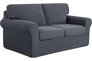 5-Piece Stretch Slipcover for Sofa and Loveseat (Medium, Gray)