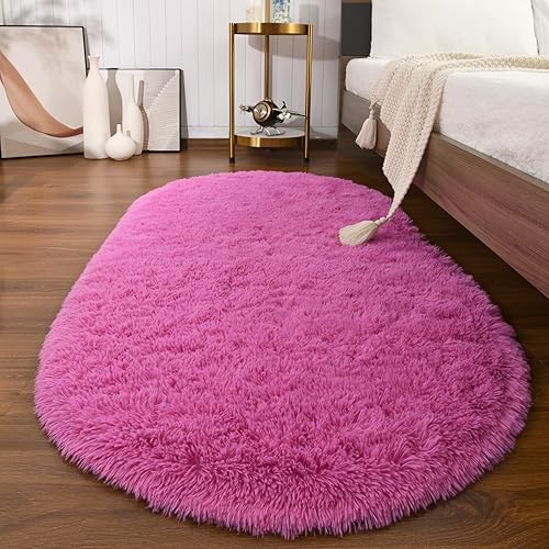 Softlife - Alfombras esponjosas para dormitorio de 2.6 x 5.3 pies ovaladas de suelo lanudo alfombra linda para habitación de niñas, habitación de
