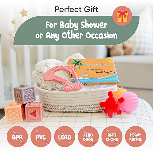 Miniatura 9 de Juguete de dentición para bebés, 8 texturas para aliviar el dolor, mordedores de silicona de delfín para bebés, fácil de sostener, masticar y