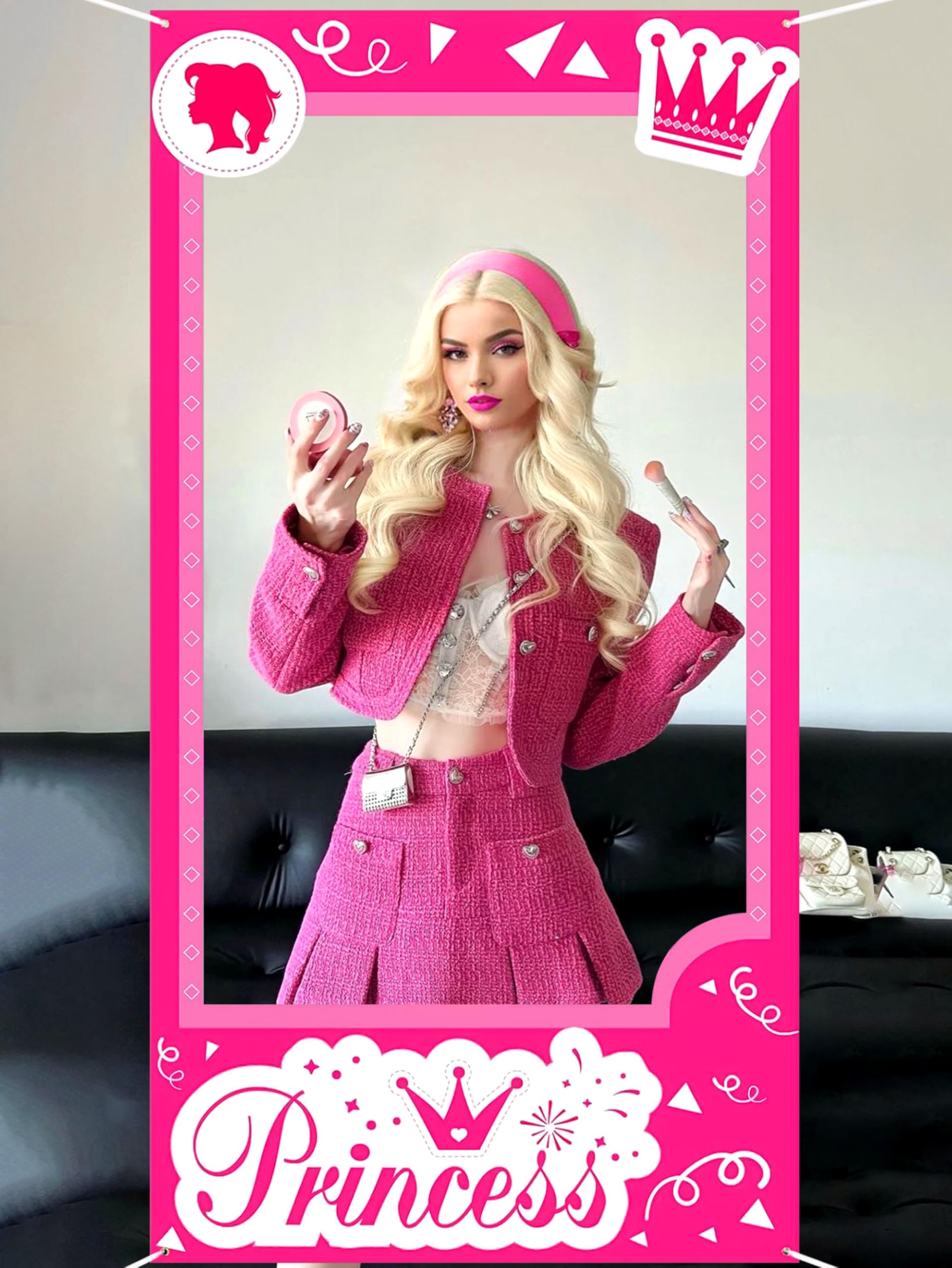 LaVenty Hot Pink Doll Compleanno Photo Booth Puntelli Sfondo Principessa Bambola Festa di Compleanno Forniture Come On Lets Go Decorazione Lets go Party Forniture