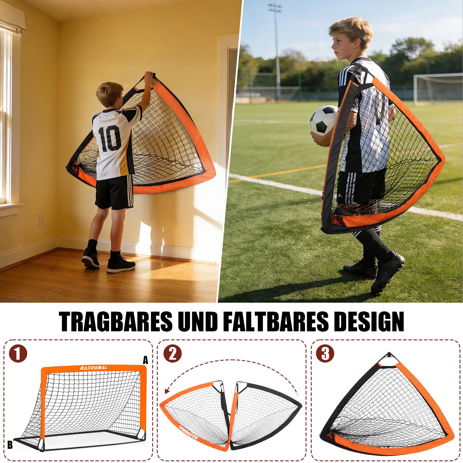 Klappbares Fußballtor Garten 150x120cm - Fussballtore für Garten mit Zielscheibe, Fussball Tor Outdoor mit Tragetasche & Erdankern - Ideal für Garten, Strand & Vereinstraining