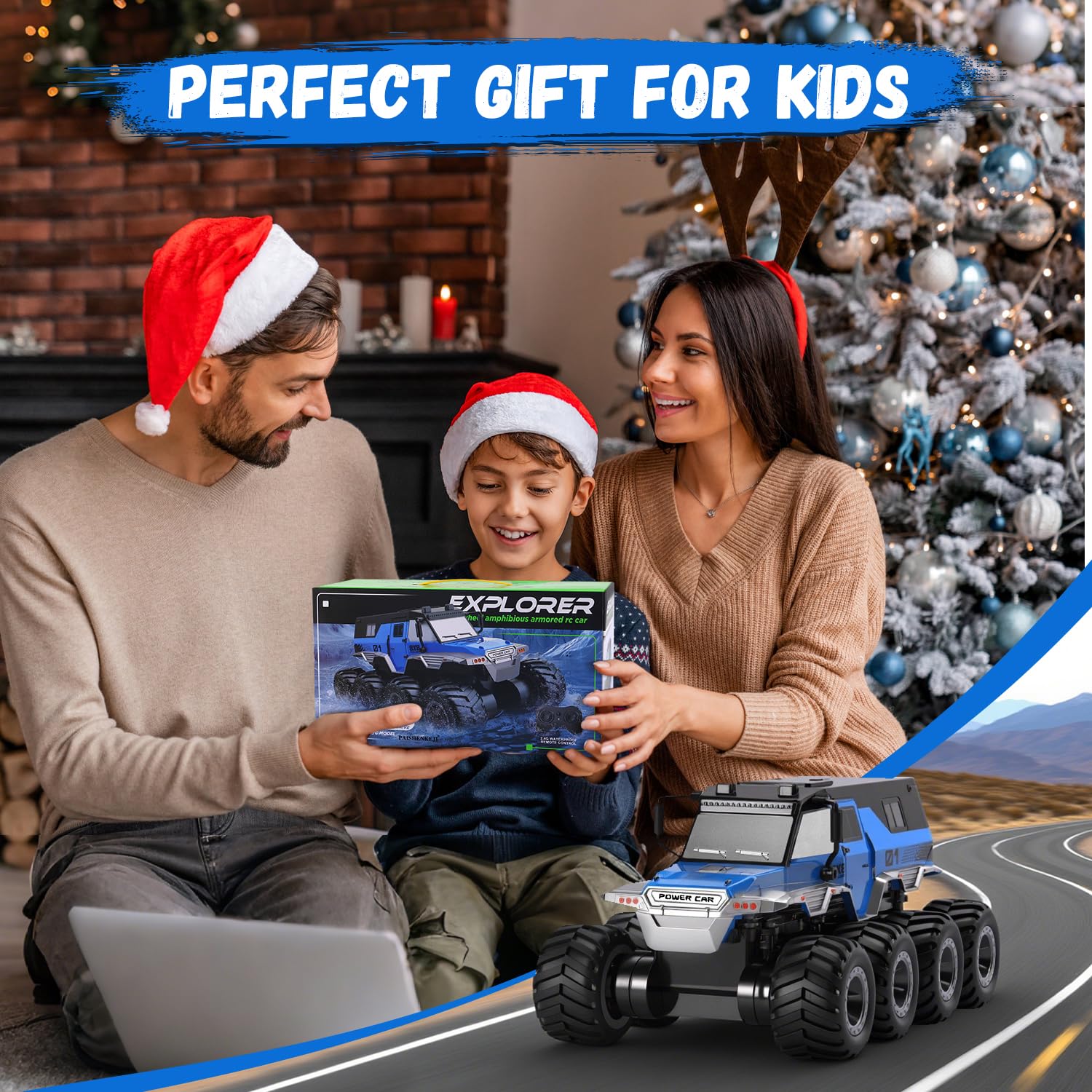 PAISHENKEJI Samochód zdalnie sterowany RC samochód: 8WD RC Truck Toy Cars 20 km/h Amphibious Off-Road Remote Control Truck 2,4 GHz Drift Crawler obracany o 360° dla chłopców i dorosłych prezent