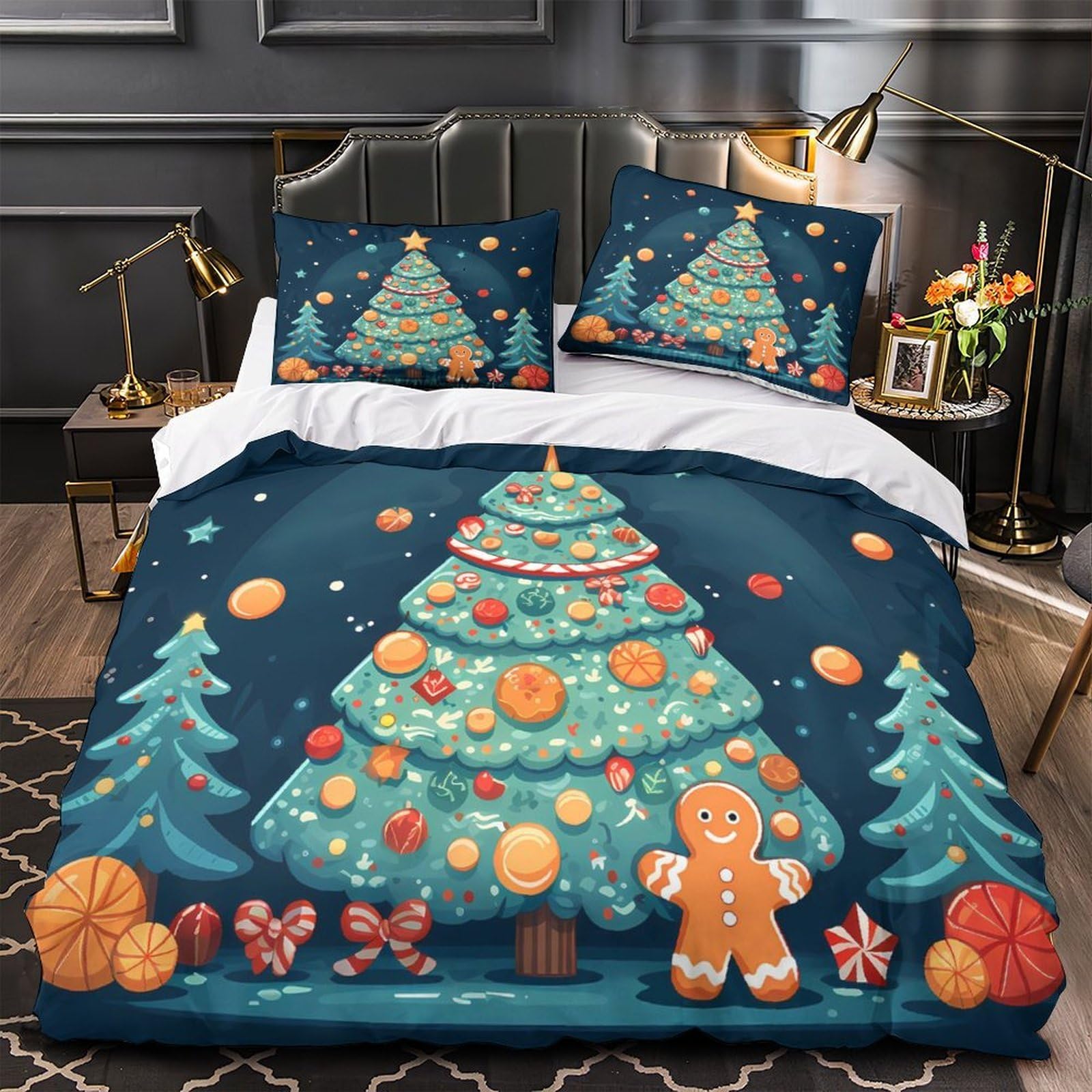 Parure de lit scène de Noël 260x220 respirante et housse de couette microfibre hypoallergique 3D