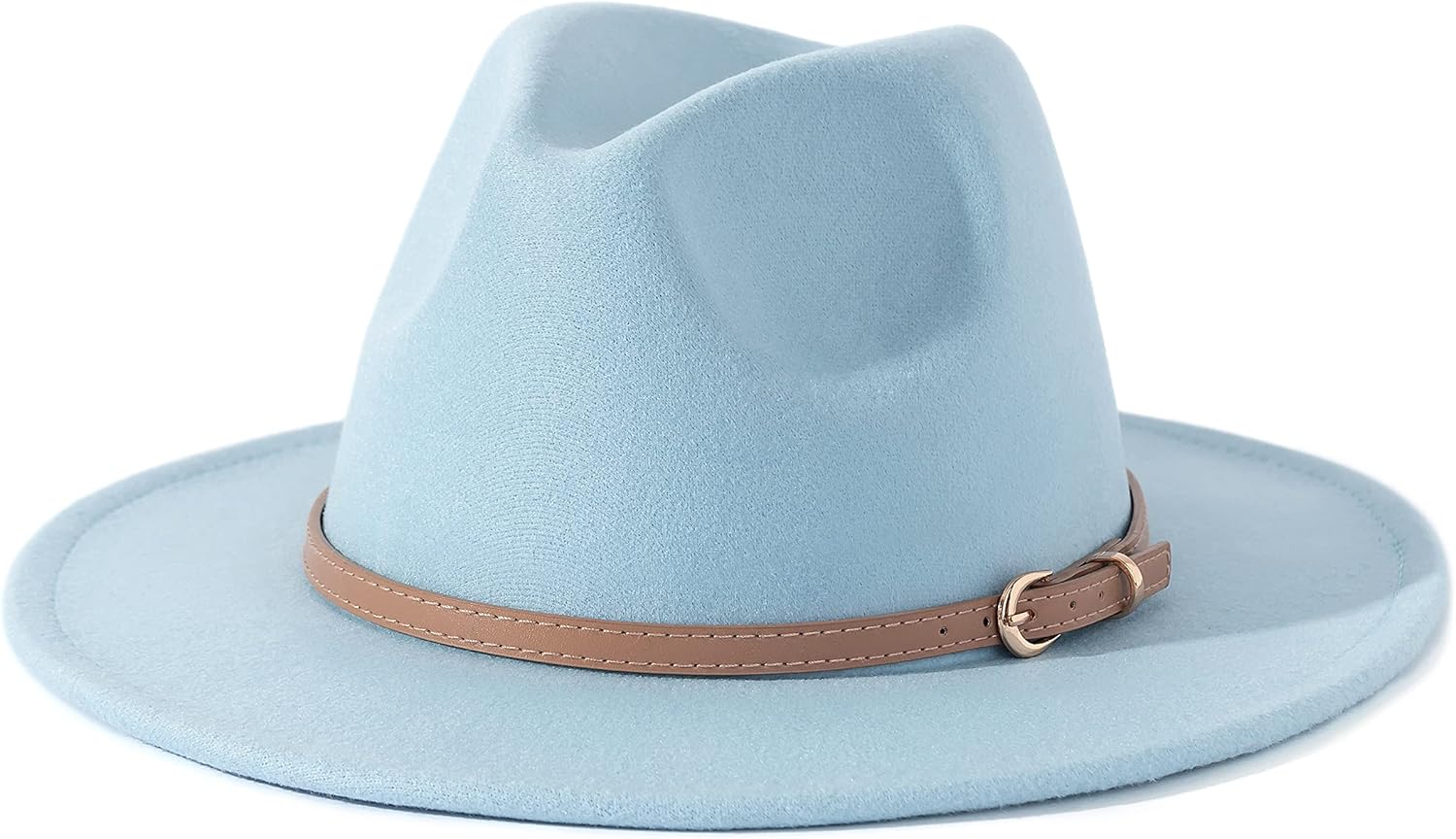 Lisianthus Women Classic Felt Fedora Wide Brim Hat with Belt Buckle