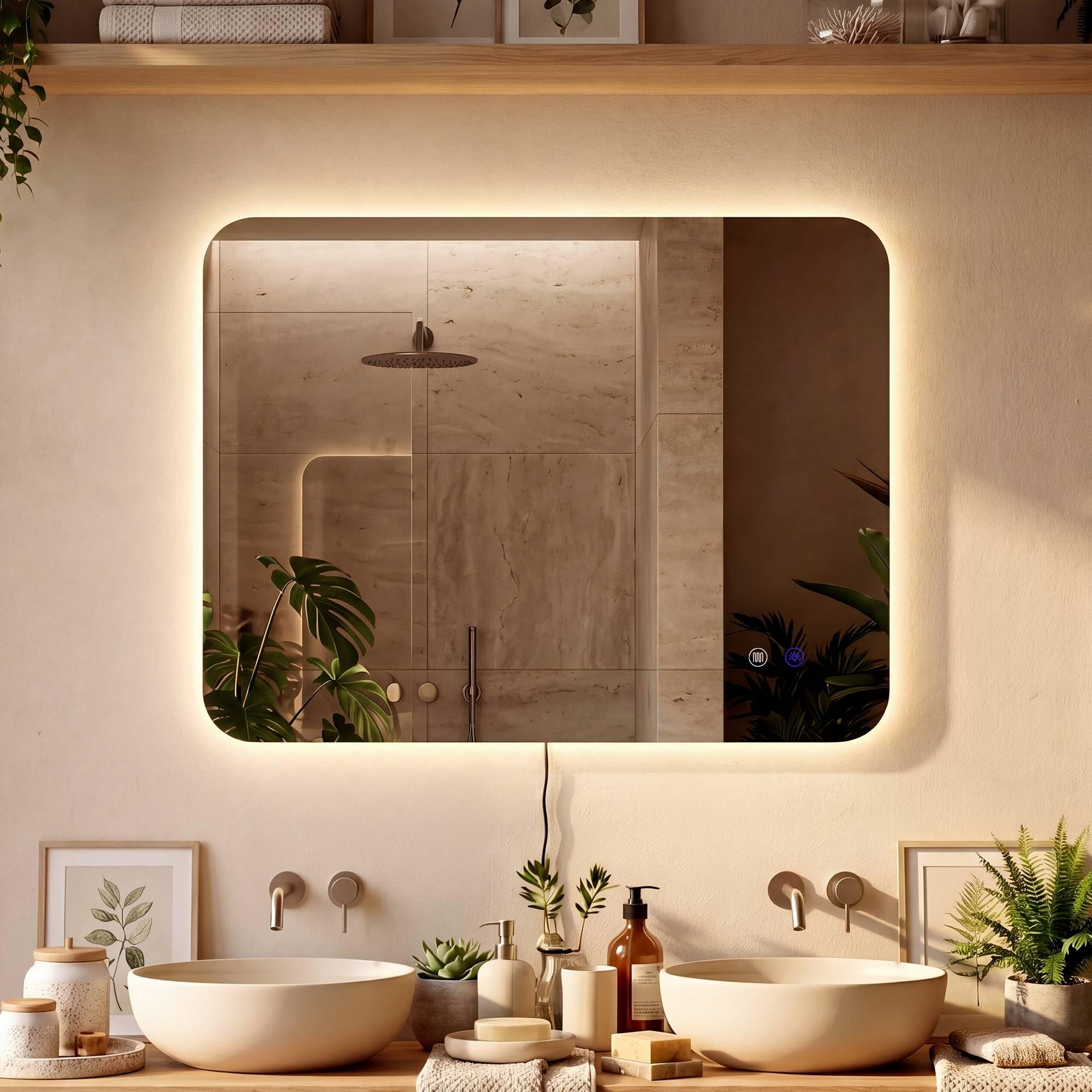 CLP Espejo de Bano LED Rectangular, Espejo de Pared sin Marco con dimmer tactil, 3 Tonos de luz, antivaho Palmiro, Tamaño:60x100 cm