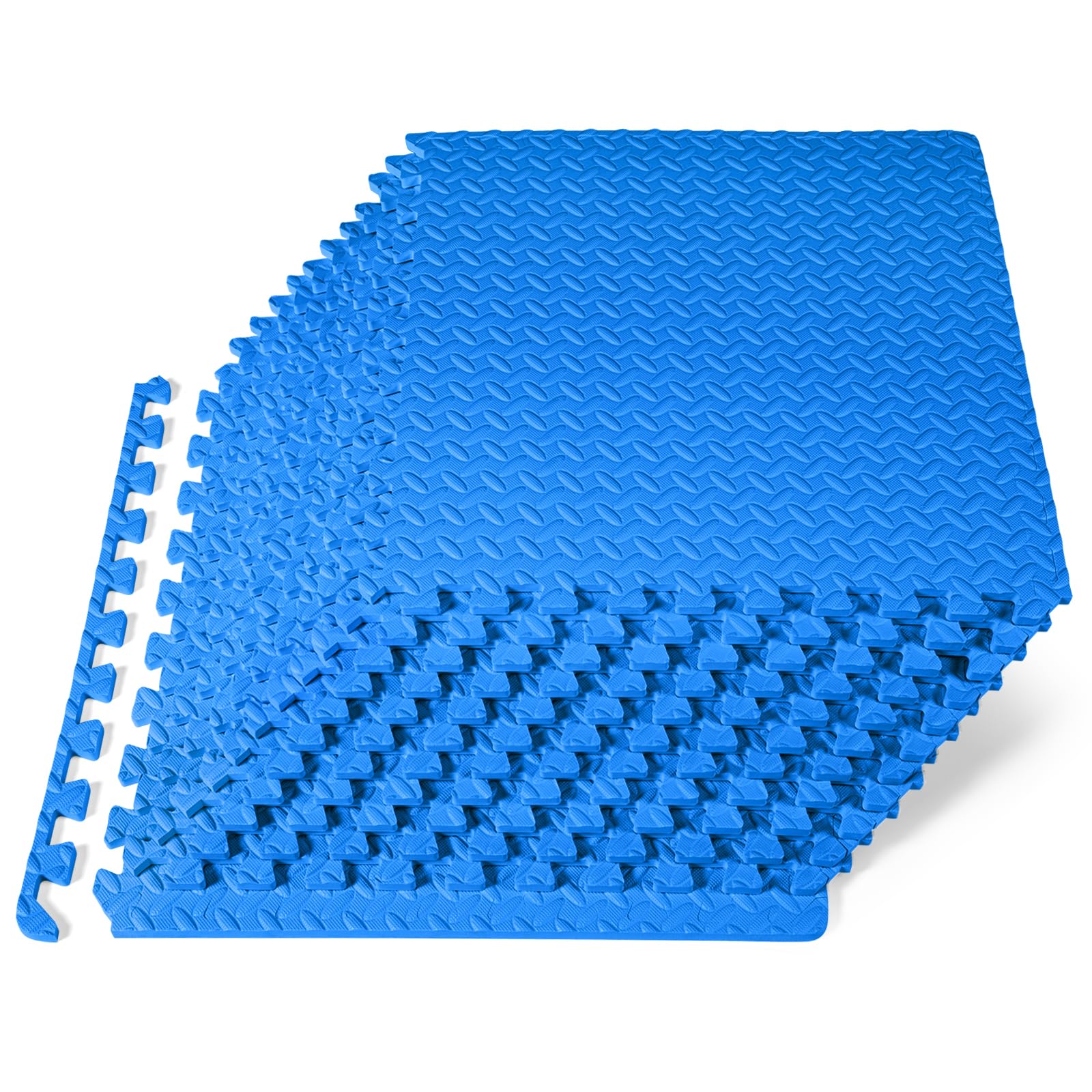 ProsourceFit Exercise Puzzle Mat ½-inch, EVA Interlocking Foam Floor Tiles for Home Gym, Workout Equipment, Kids Play Areas, Blue, 48 SQ FT - 12 Tiles