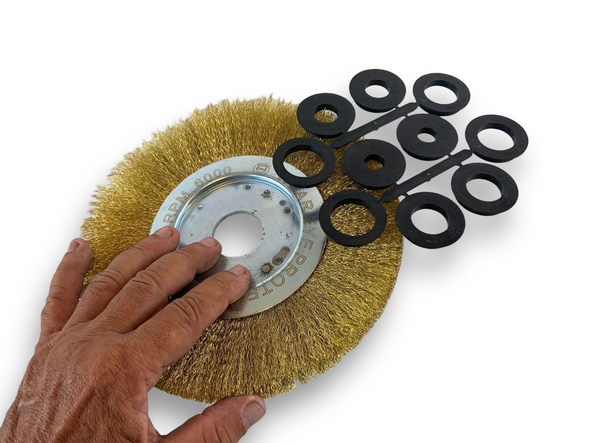 Brosse circulaire LAITON | Ø 200 mm | Epaisseur 1 rang | Fil souple 0.20 mm ondulé | Alésage 32 mm + réducteur bague 25/22/20/16/12 mm | Touret meuleuse affûteuse ponceuse | Kibros 218201LV