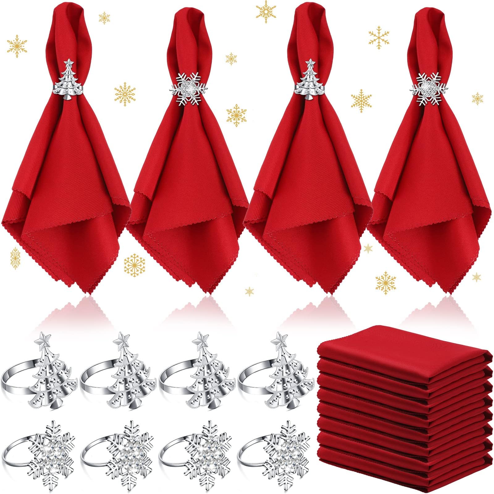 Tranqun 24 Pcs Christmas Napkins and Ring Set 12 Pcs Red — free download