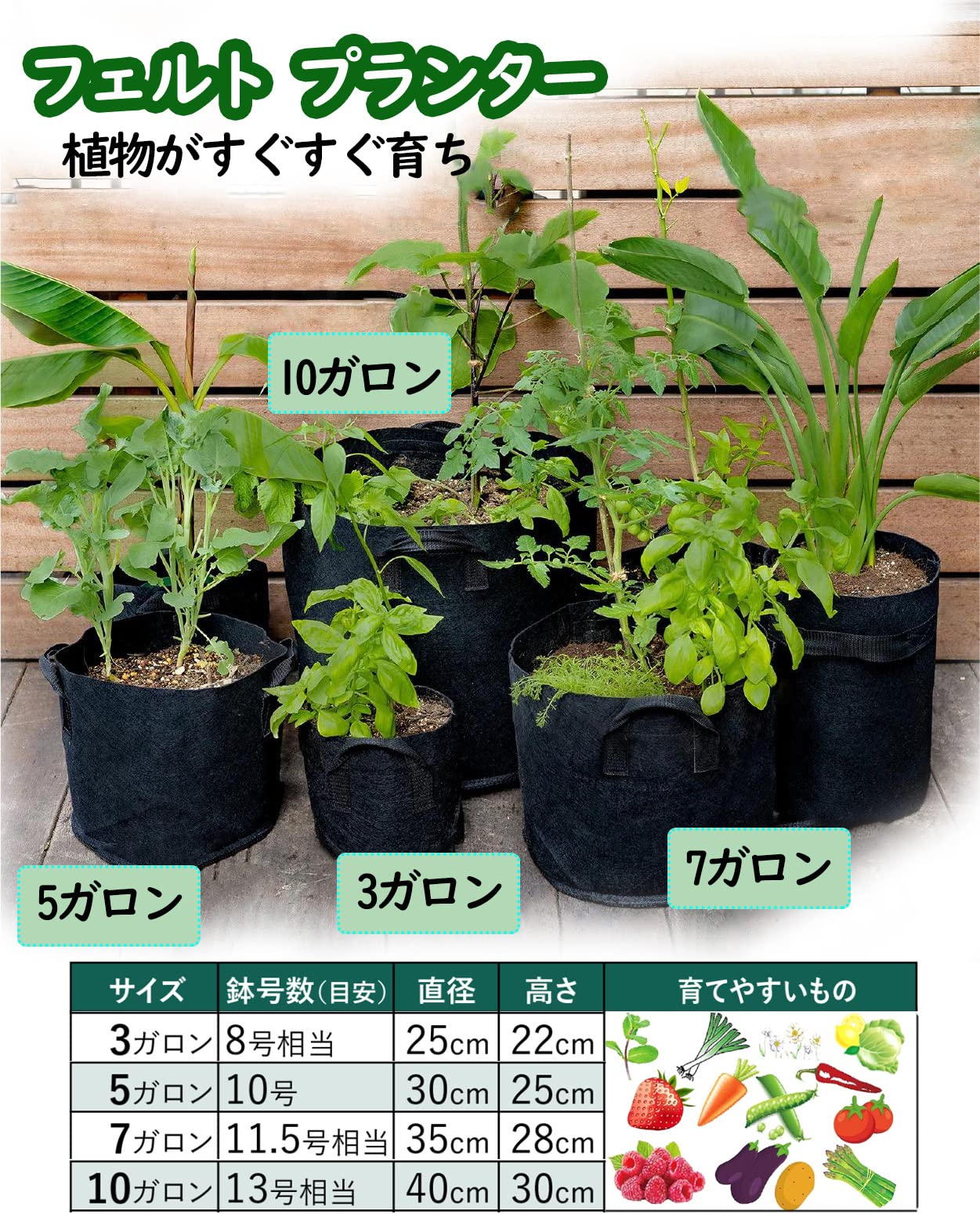 Amazon.co.jp: 不織布プランター フェルト素材 5ガロン5枚入 植木鉢