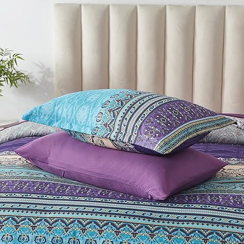 Miniatura 5 de Juego de edredón bohemio tamaño Queen de 8 piezas en una bolsa, juego de edredón de verano de cachemira azul y verde, juego de sábanas y sábanas de