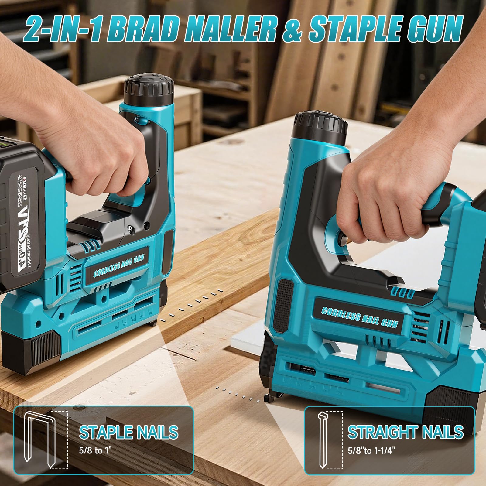 Akku Tacker Kompatibel mit Makita 18V, 18GA 2-in-1 Akku Nagelpistole mit 1x 4.0Ah Akkus, 1000 Nägel & 1000 Klammern, Einstellbare Tiefe, Profi Elektrotacker für Holz & DIY