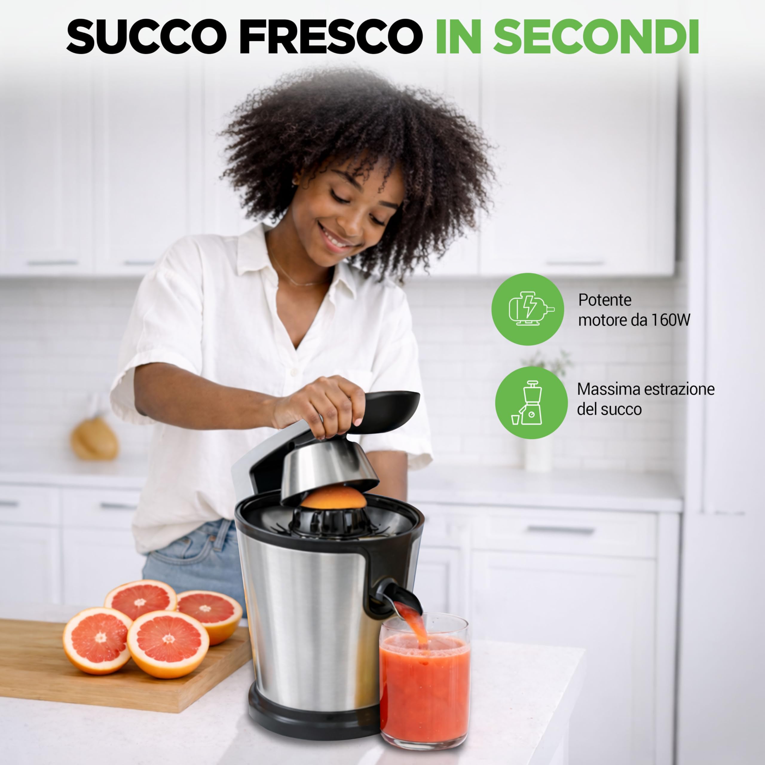 NutriChef Estrattore di Succo, Estrattore e Centrifuga Spremiagrumi Elettrico in Acciaio Inox con Pressa Manuale, Filtro Polpa Regolabile, Lavabile in Lavastoviglie, Motore 160 Watt