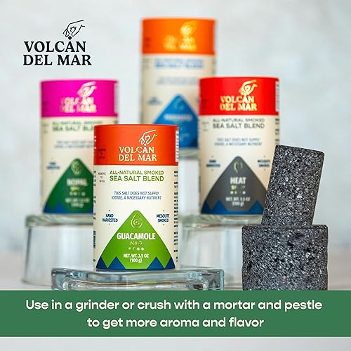 Miniatura 8 de VOLCAN DEL MAR Mesquite - Copos de sal marina ahumada - Mezcla de sal marina de Colima gourmet sin refinar de México - Condimento 100% natural para