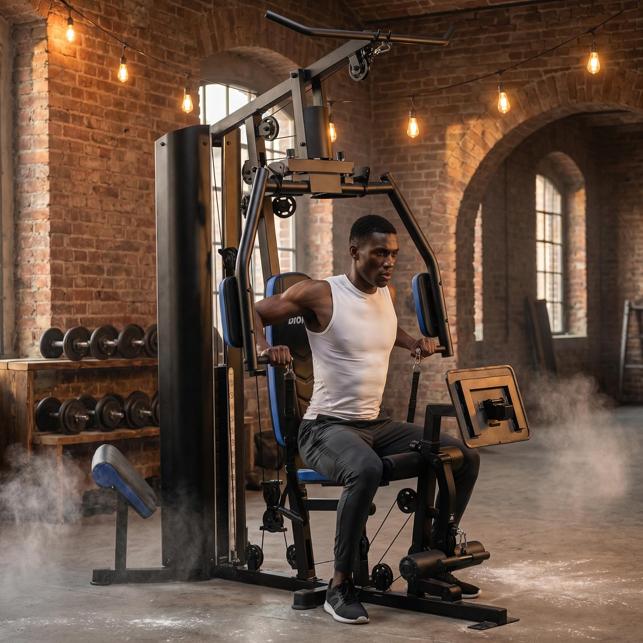 DIONE HG6 - Station de fitness - Home gym - Station de musculation - Avec presse à jambes - Bloc de poids de 80 kg - Coussin d'assise de luxe
