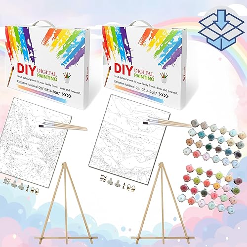 Miniatura 66 de Baisite 1112 Pintura por números, para adulto, principiante, niño, 12 pulgadas de ancho x 16 pulgadas de largo, 2 lienzos, 8 pinceles de madera