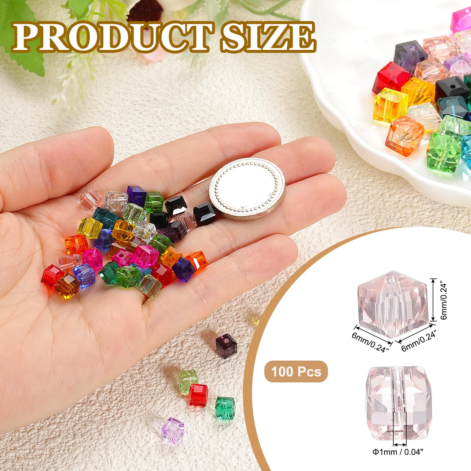 PATIKIL 6mm Crystal Glass Cube Beads - Image 2