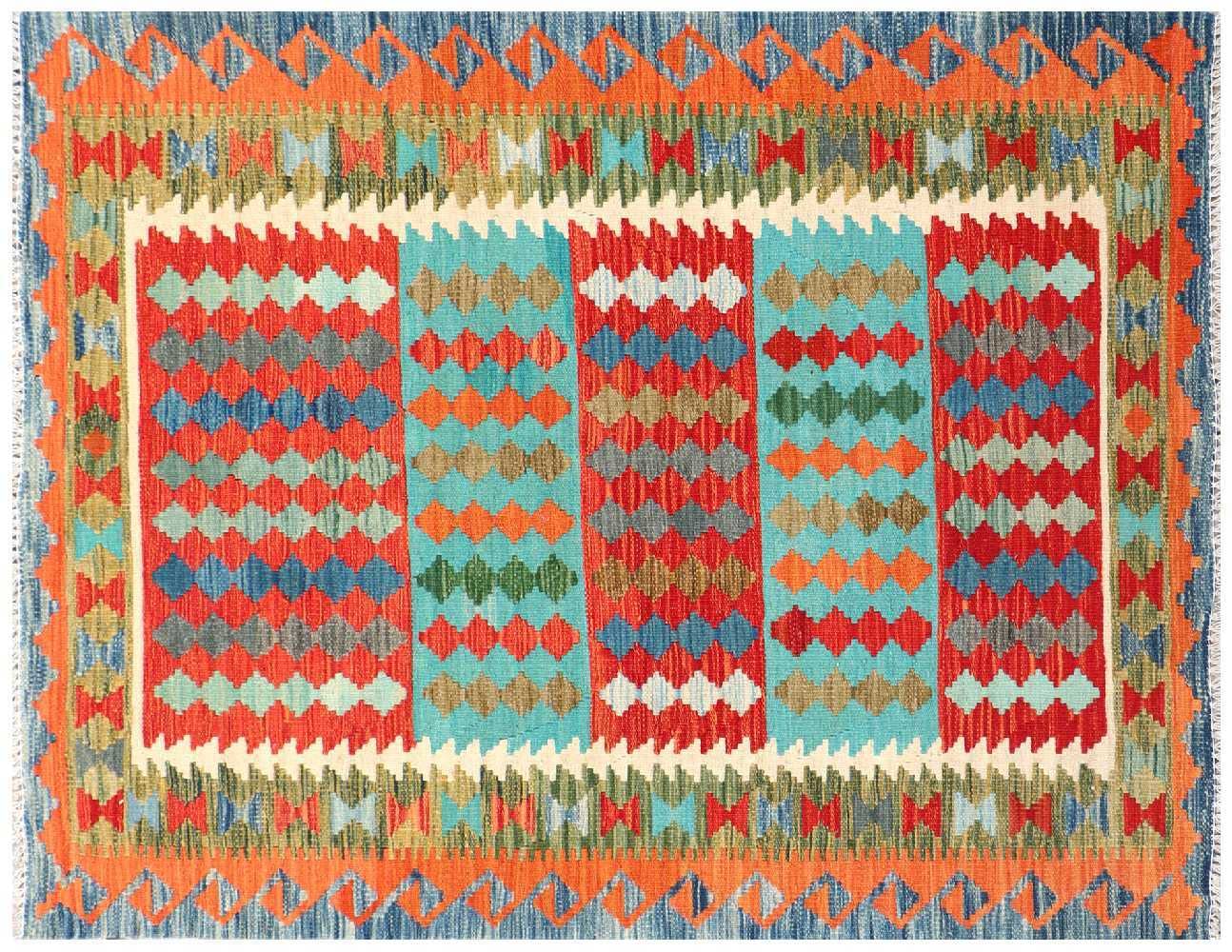 Tapis Kilim afghan fait main et authentique, tissage géométrique de sol