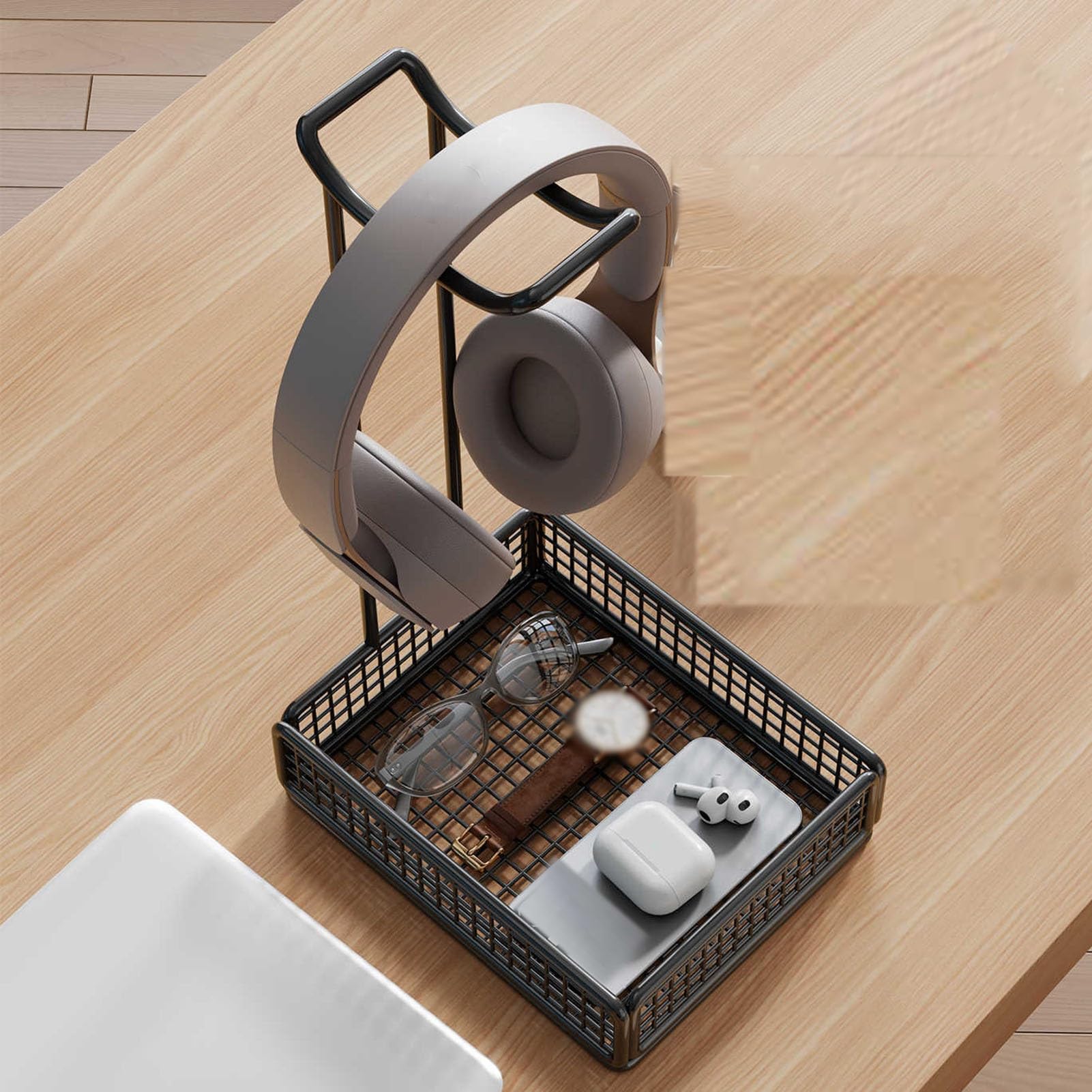 Over-Ear-Kopfhörerständer/Desktop-Headset-Ständer Mit Aufbewahrungskorb (10 Kg Tragkraft) – Ideal for Gaming-Räume Und Arbeitsbereiche(White,12x25x28cm)