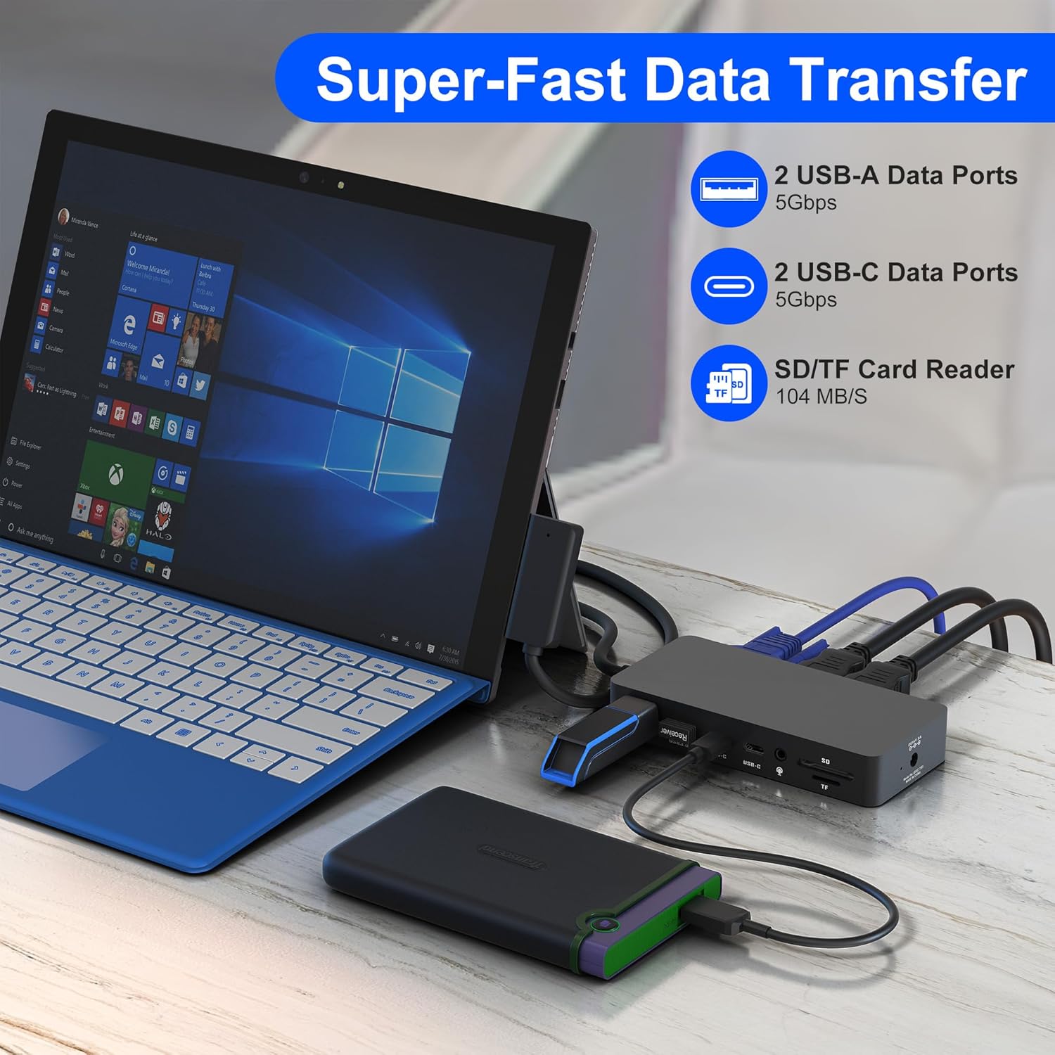 New Surface Dock Triple Displays Dual 4K HDMI+VGA, 12-in-1 Surface Docking Station for Surface Pro 11/10/9/8/X/7+/7/6/5/4/3, Surface Laptop 7/6/5/4/3/2/1, Surface Go/Book Dock