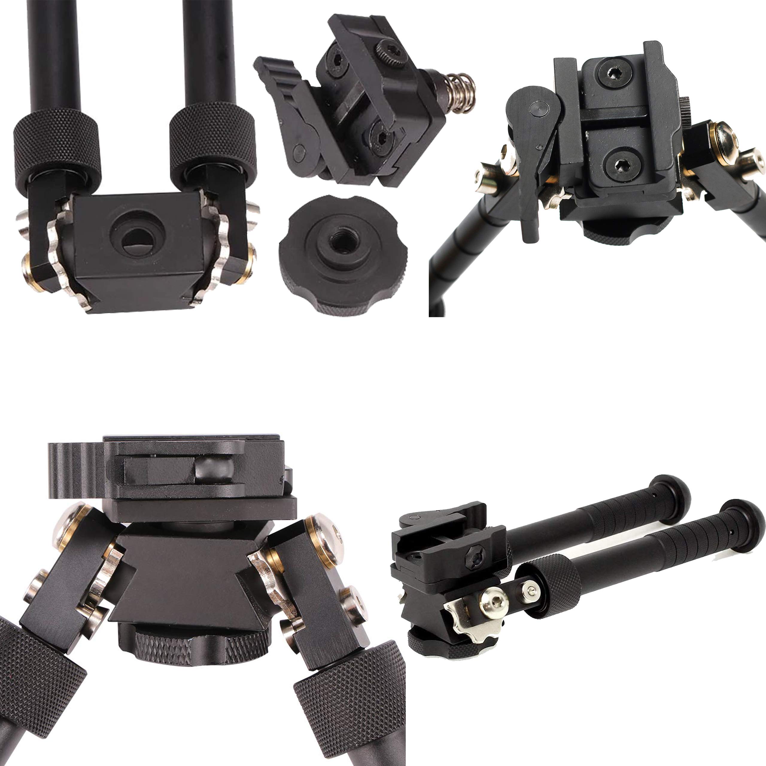 Bipode para Rifle V8 de Airsoft Tactico Full Metal Plegable 360º para Caza con Rail Picatinny 20mm Giratorio con Base Antideslizante Ajustable 6/9 Pulgadas 5 Niveles de Altura