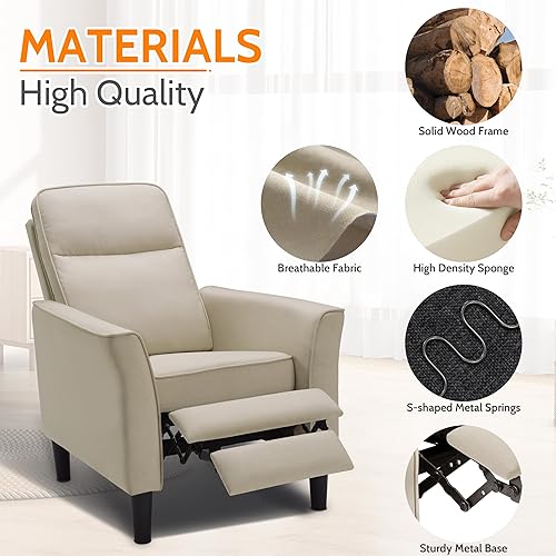 Miniatura 7 de PrimeZone Silla reclinable de tela, sofá reclinable moderno de mediados de siglo, silla reclinable ergonómica ajustable con respaldo más grueso y