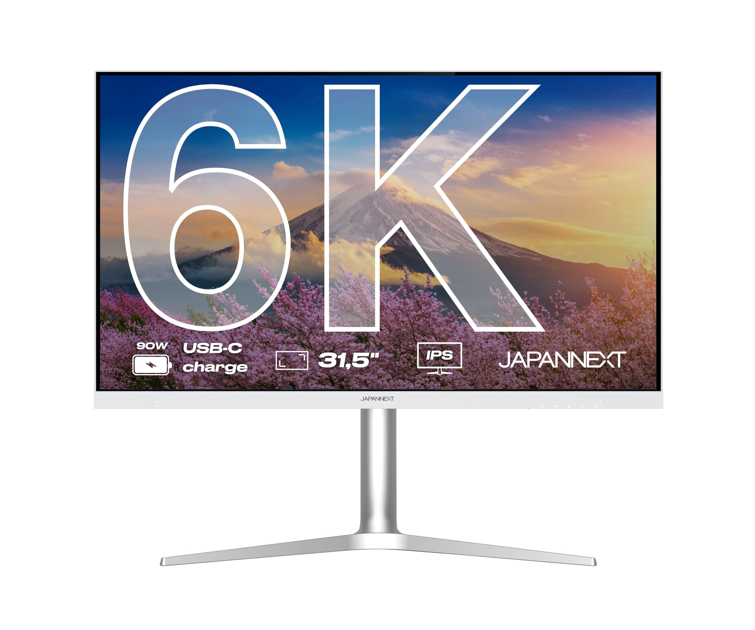 JAPANNEXT Ecran PC 32" IPS 6K (6016x3384) Blanc | HDR | Recharge Via USB-C(90W) Hauteur & Inclinaison réglable (HSP) Haut-parleurs intégrés | sRGB 100% G-Sync/FreeSync | JN-IPS326K-HSPC9 - 2