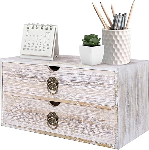 Miniatura 17 de Organizador de escritorio de madera con cajón, organizador de escritorio de madera blanca, caja de organización de almacenamiento en mesa para