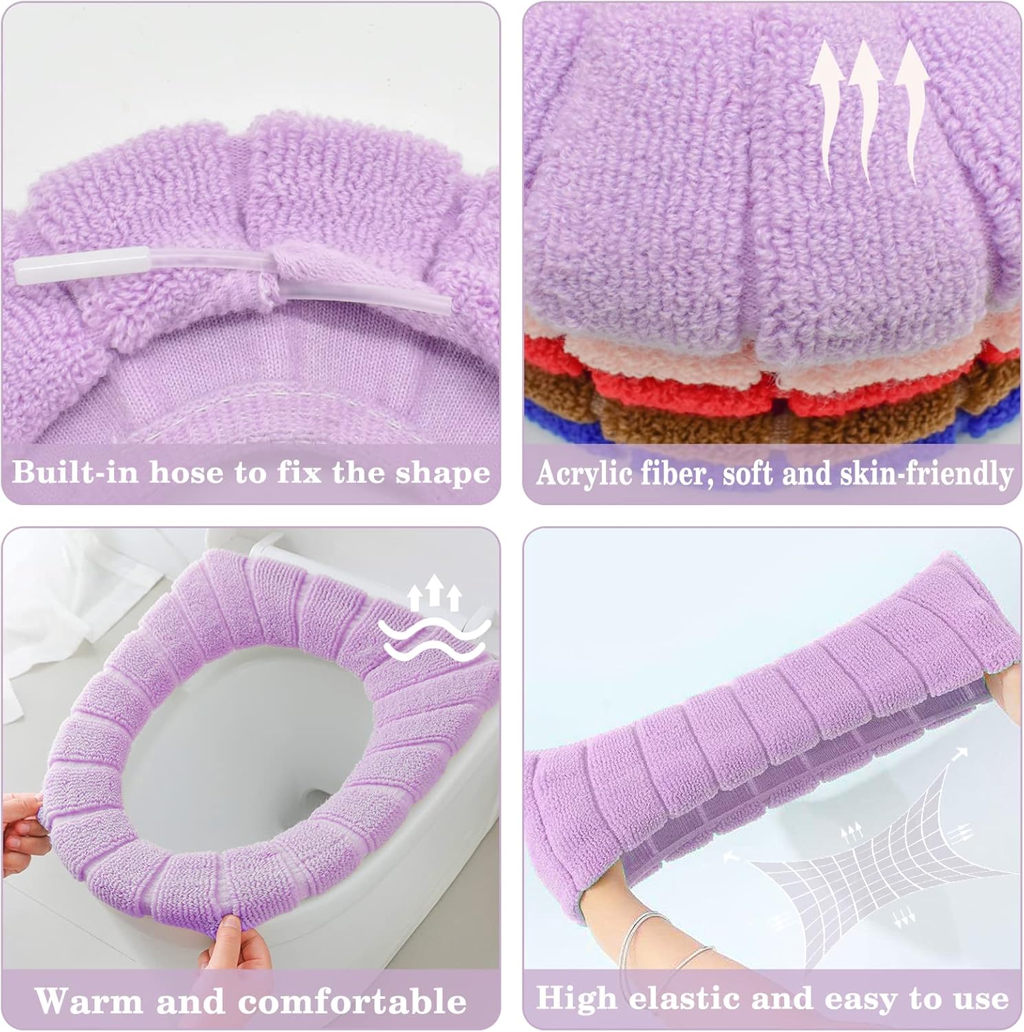 ZeeDix 5 Pcs Soft Bathroom Toilet Seat Cover Pads Thicker Warmer Stretchable Fibers Easy Installation Cushioned Lid Covers, Comfortable Toilet Seat Cover Pads and Washable Cloth-(5 Colors) : Home & Kitchen
