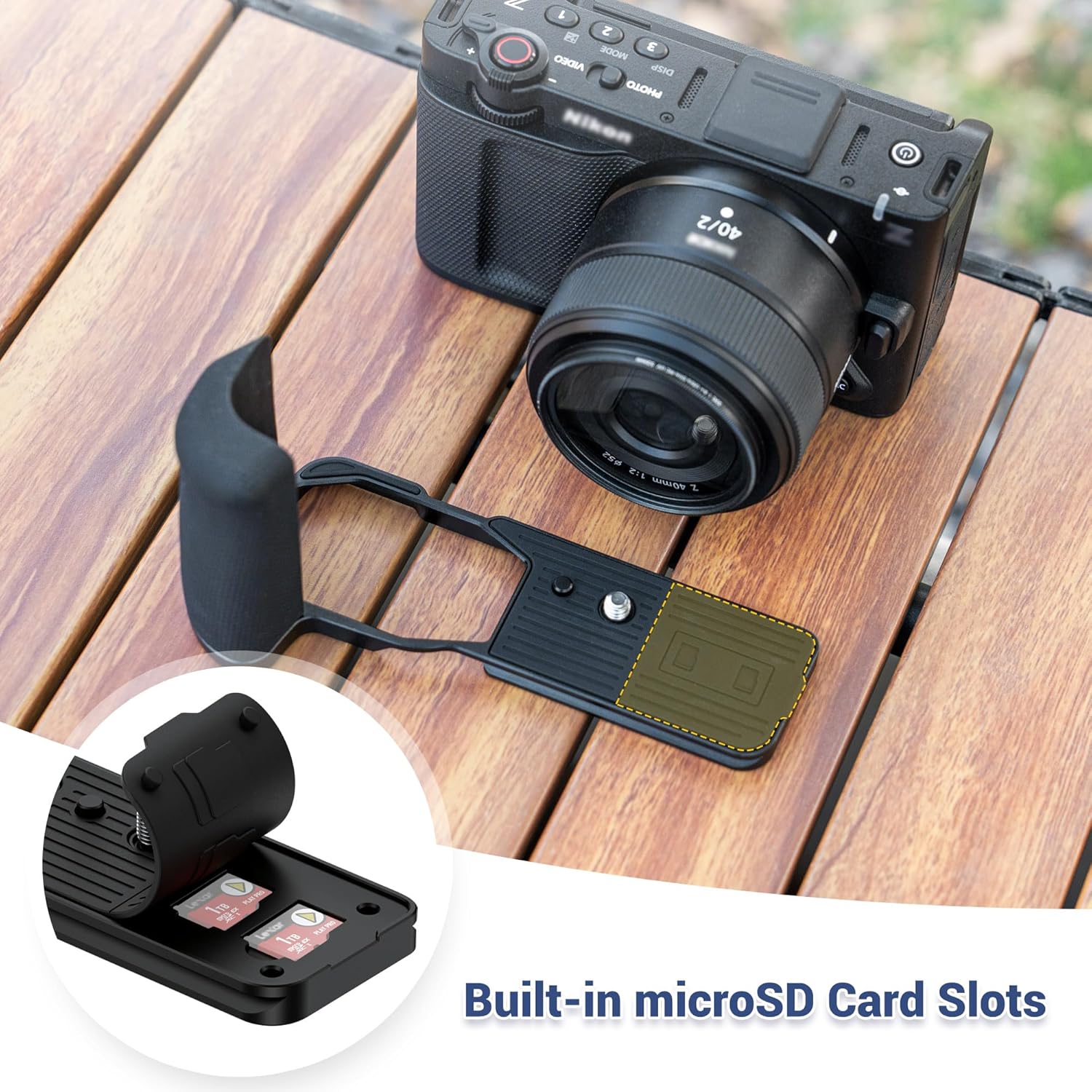 JJC ZR Handgrip L-Shape Bracket Handle Hand Grip for Nikon ZR Cinema Camera,Ergonomic Silicone Handgrip with Built-in MicroSD Card Slot,Arca Quick Release Plate & Anti-Slip Microfiber Pads(NO MicroSD)