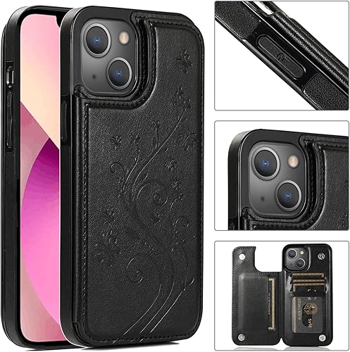Miniatura 9 de Funda de teléfono para iPhone 13 de 6.1 pulgadas con protector de pantalla de vidrio templado y tarjetero con soporte para tarjetero, soporte para