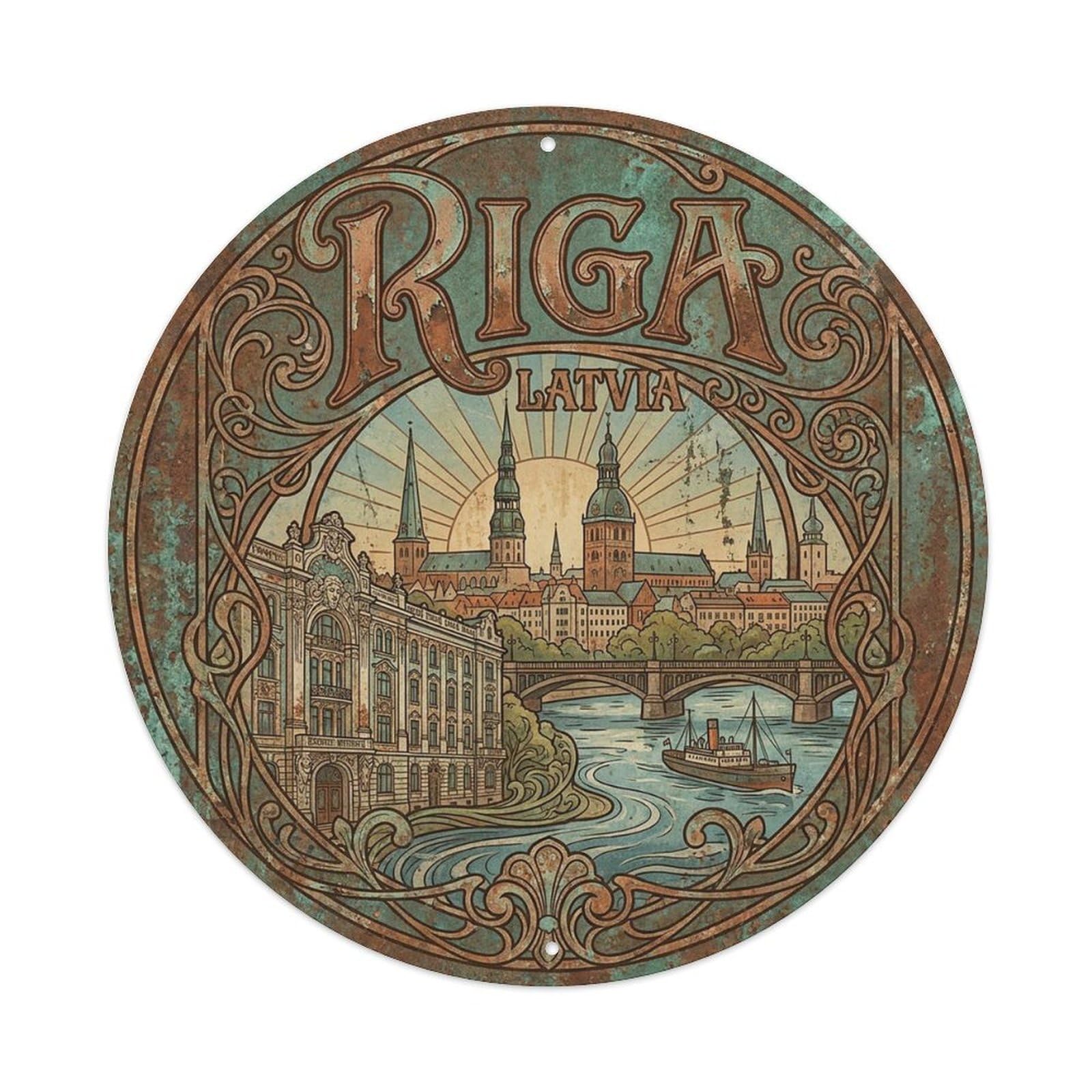 Vintage Travel Latvia Riga Metal Tin Sign