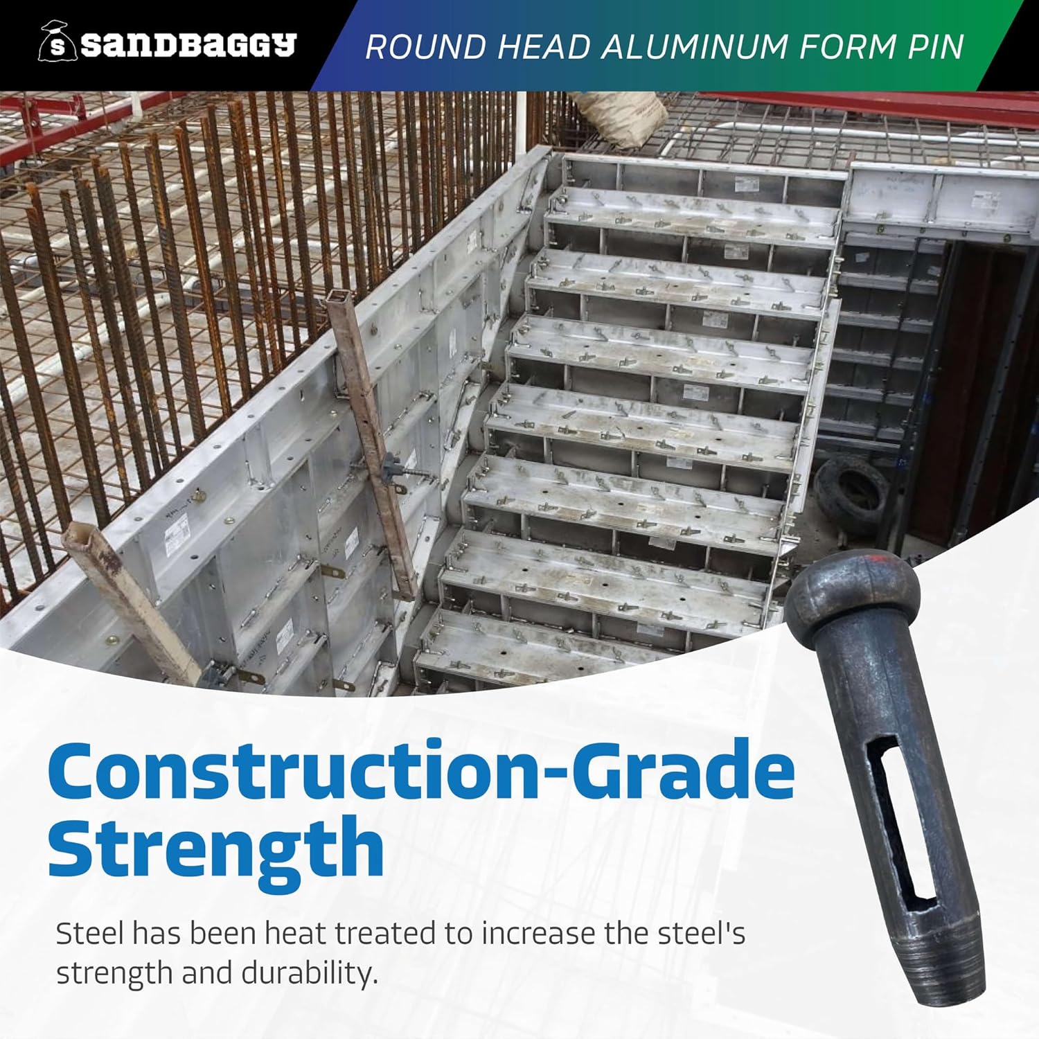 Sandbaggy Round Head Aluminum Form Pin - Concrete Formwork Wedge Pins - Construction Grade Heat-Treated Steel - Reusable (25)