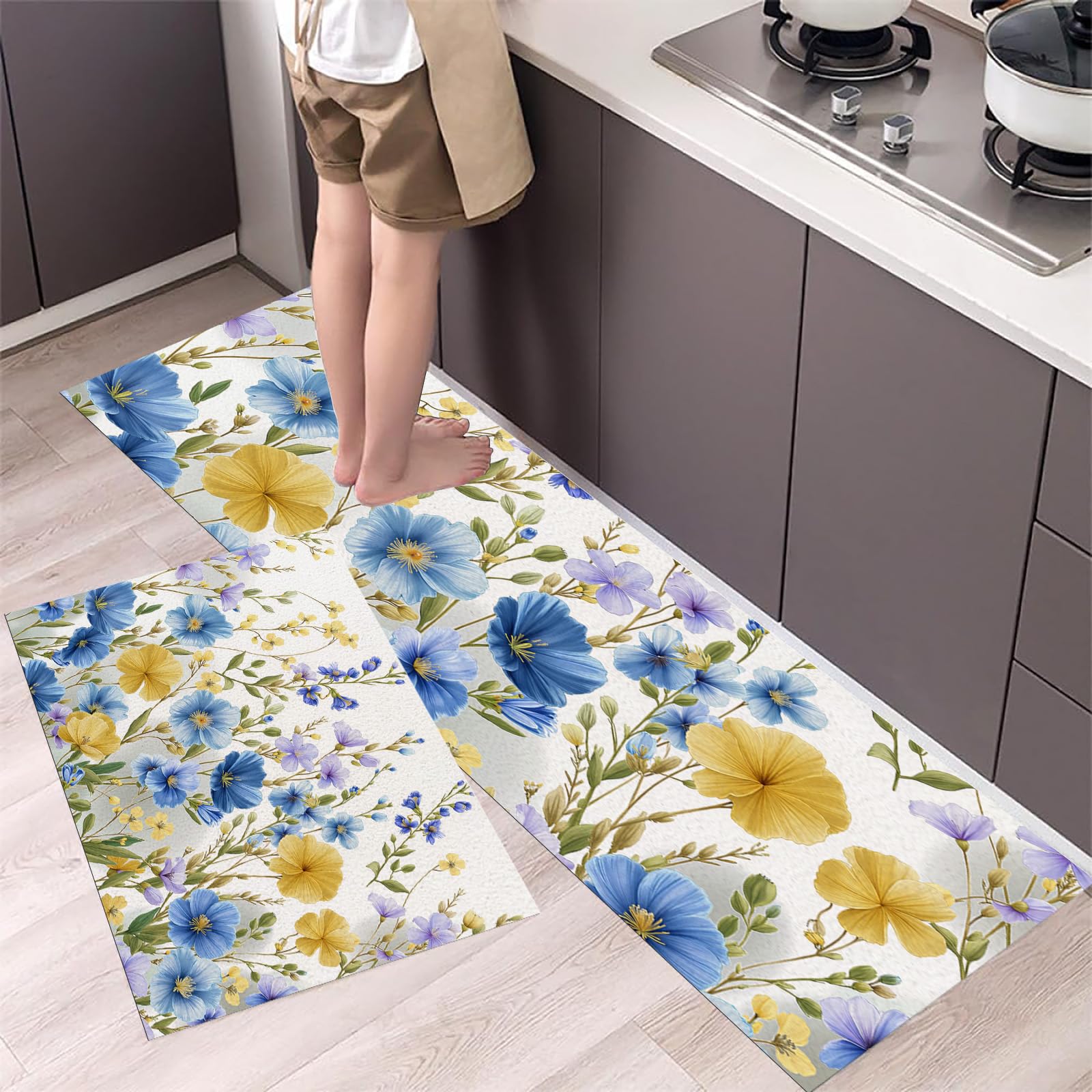 Alfombra para cocina estilo acuarela premium: juego de 2 piezas ergonómicas lavables