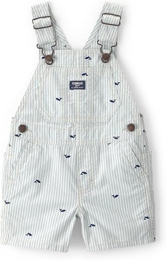 OSHKOSH BGOSH Baby Boys Worlds Best Overalls, Green/White Shortalls, 6 Months
