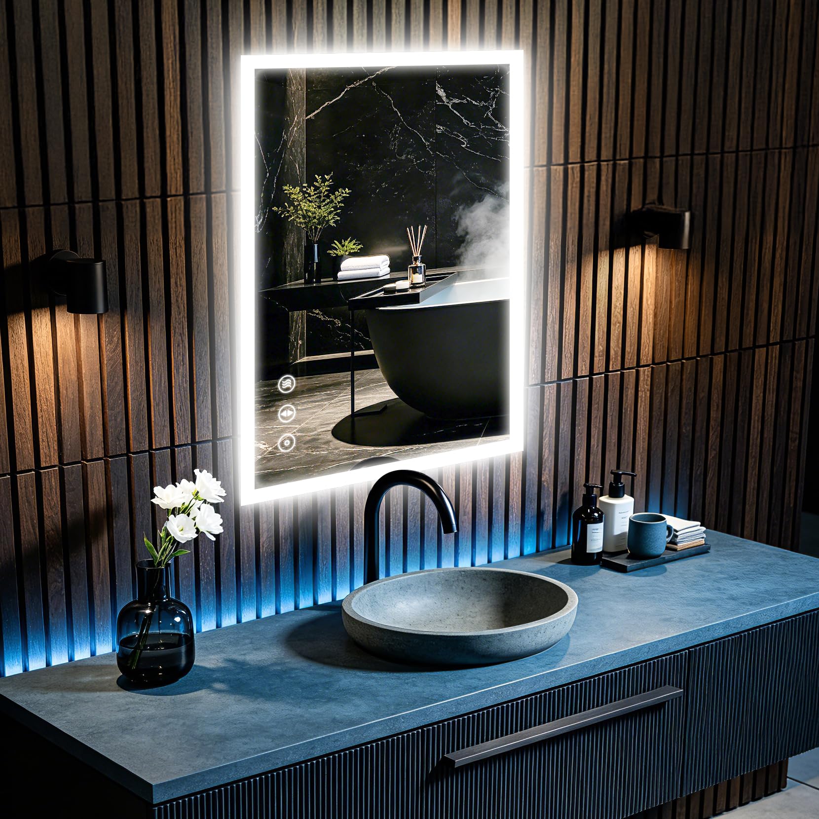 Dripex LED Badspiegel 70x50cm mit Steckdose, 3 Lichtfarben Dimmbar IP44 | Für Badezimmer