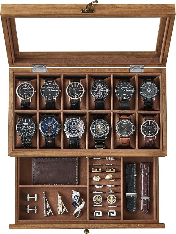 SONGMICS Caja de reloj de 12 ranuras