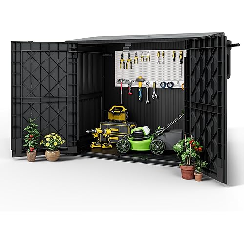 Horizontal Resin Storage Shed 36 Cu Ft with Lockable Doors, Portable Outdoor Storage Cabinet -Easy to Assemble,Sheds & Outdoor Storage, Waterproof Outdoor Storage Box for Backyards,Black