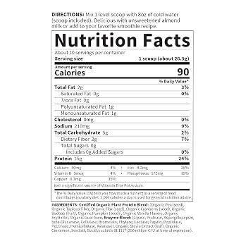 Garden of Life Organic Plant Protein Vanilla Powder, 10 Servings | Probiotics & Enzymes - Plant Based Powder, Amino Acids, Non-GMO, Grain-Free, Gluten-Free, Vegan
