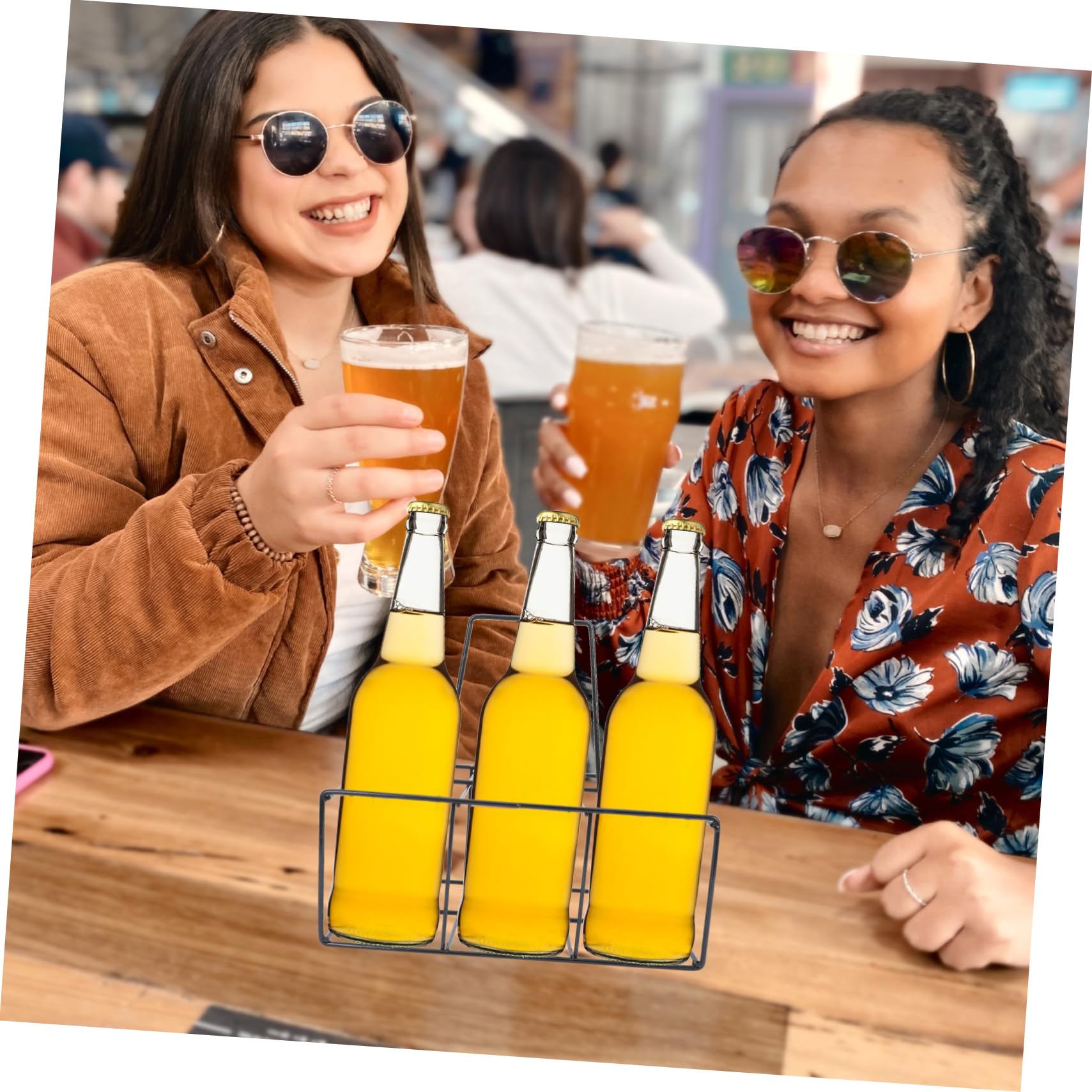 PRETYZOOM Bottle Basket Beer Carrying Rack Sturdy Iron Bottle Holder for Bar Restaurant -Aging Design Creative Storage for Beverages and More