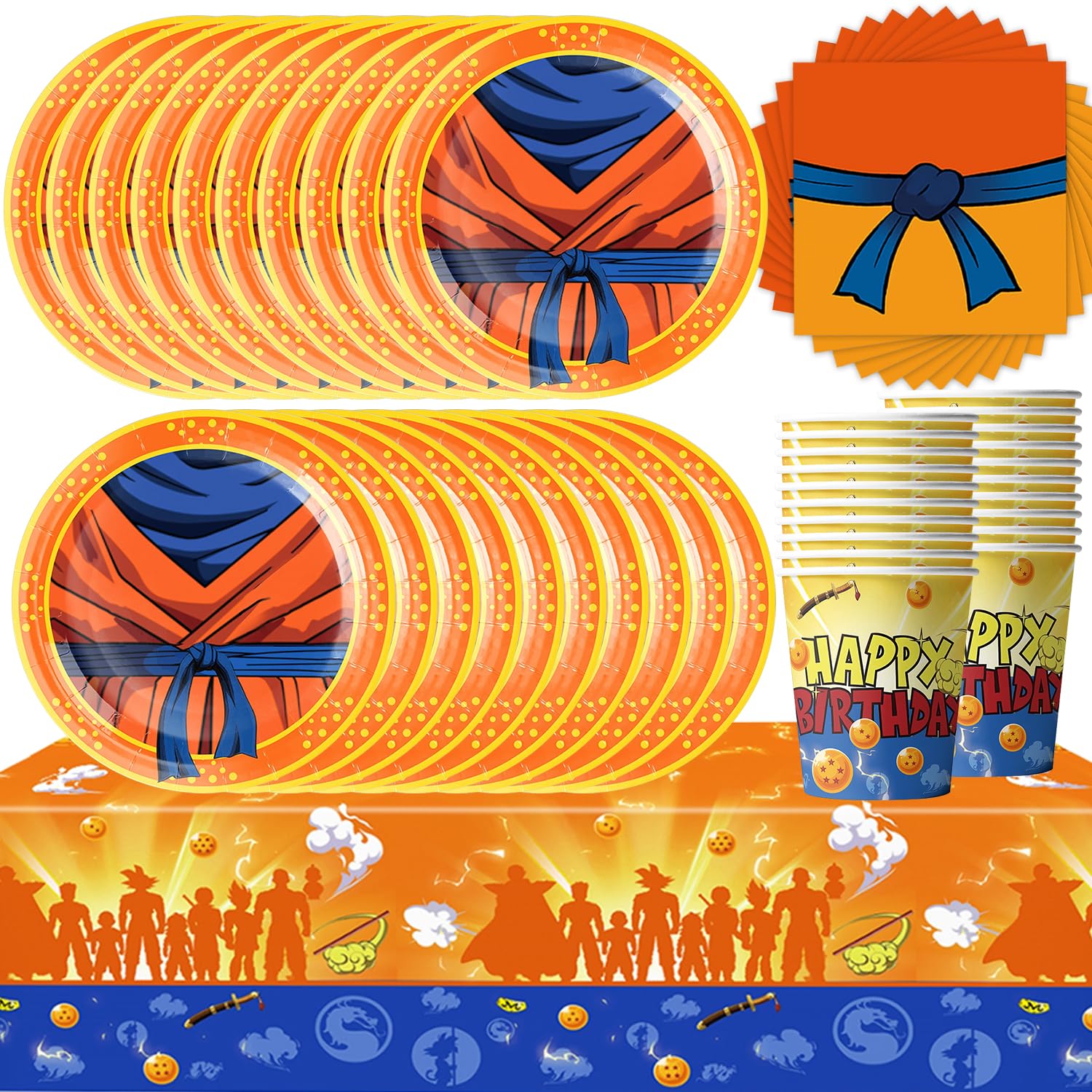 61Pcs Cartoon Birthday Party Tableware Set, Ball Party Decorations, Kids Party Tableware Includes Plates Cups Napkins Tablecloths (20 People)
