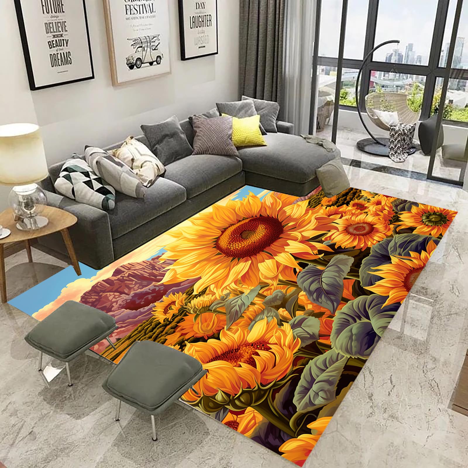 Tapis de sol antidérapant TEBUTI floral pour décoration de chambre