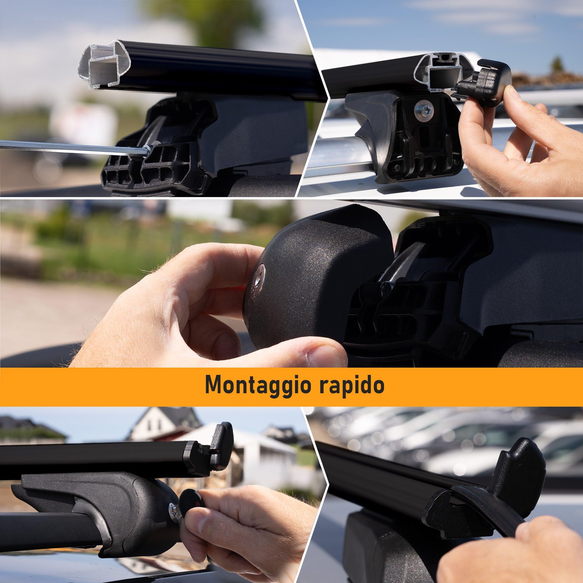 CHROMEMASTER Portapacchi da Tetto, Barre Tetto; Compatibile con Volkswagen T6 Caravelle 2015-2019; Per il Trasporto di Box da Tetto, Portabiciclette, Scala; Struttura Leggera e Resistente in Alluminio