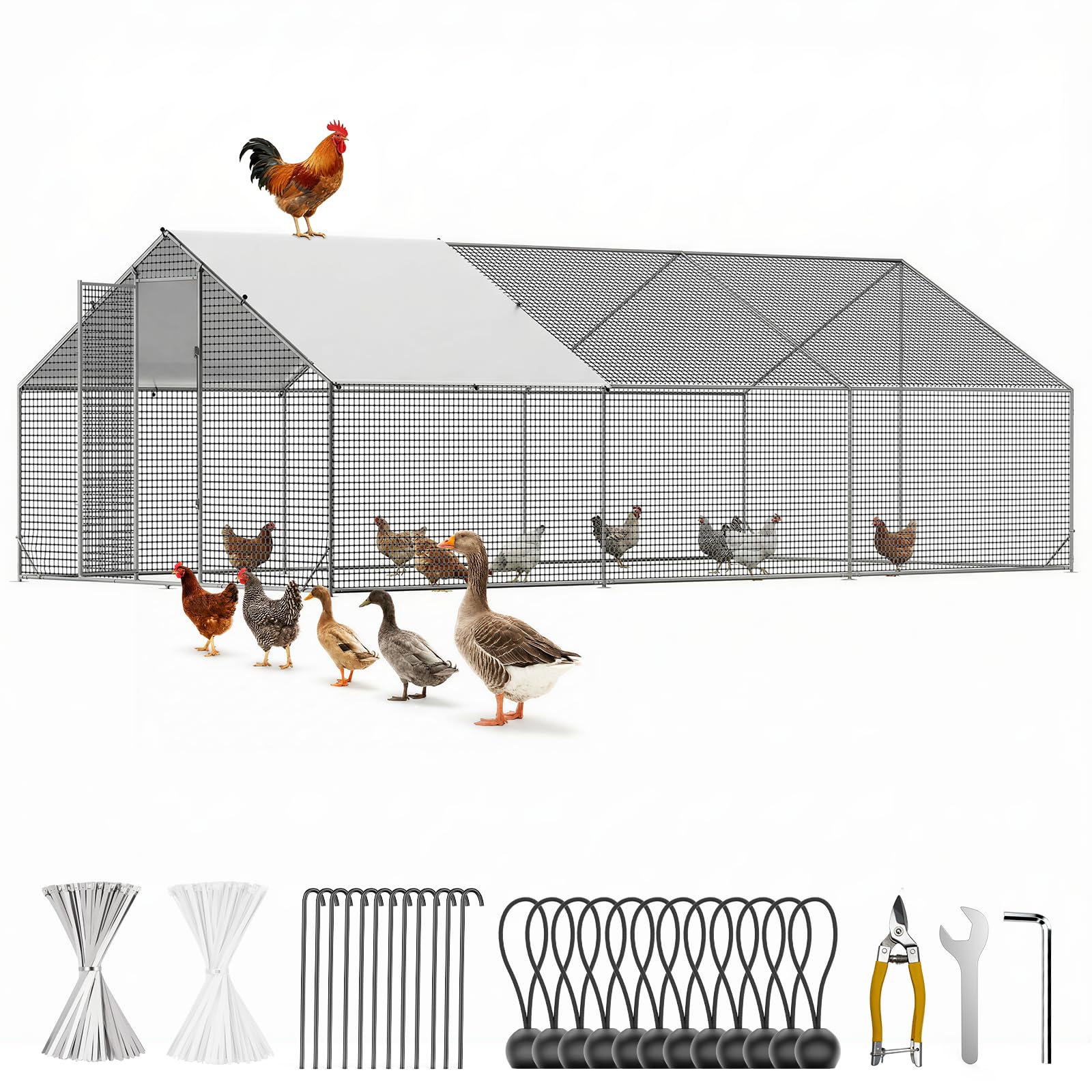 CAMMOO Metal Chicken Coop 19.7ft with Cover