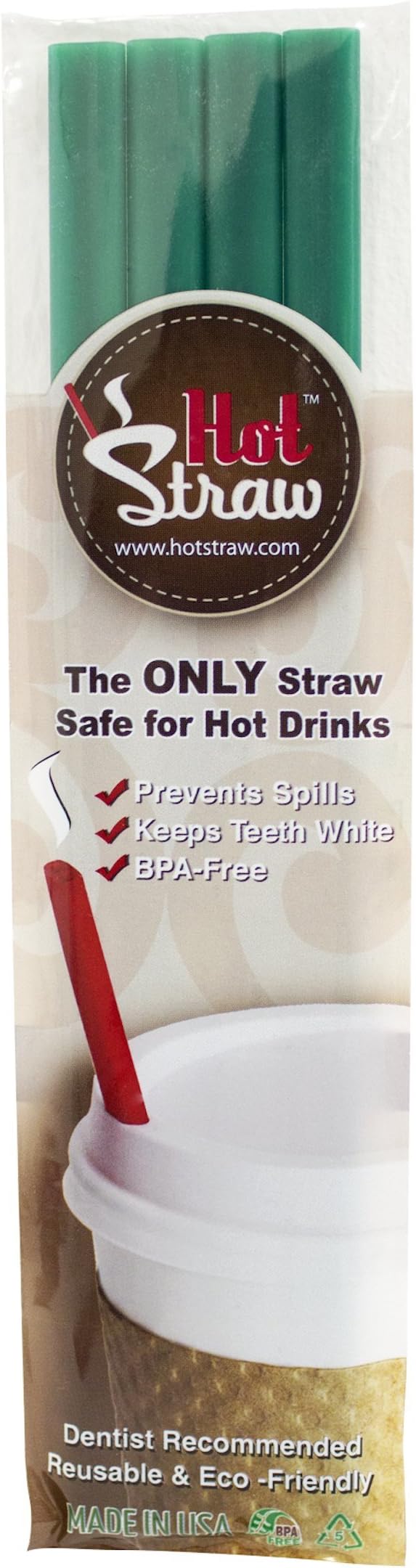 Hot Straw - Green (Reusable Straw, BPA Free Straw, Recyclable, Hot Liquid Drinking Straw) - 4 Pack by Hot Straw (Venti/ 9")